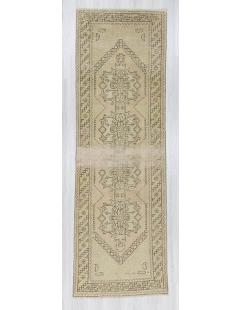 Handknotted vintage distressed decorative washed out Turkish runner rug