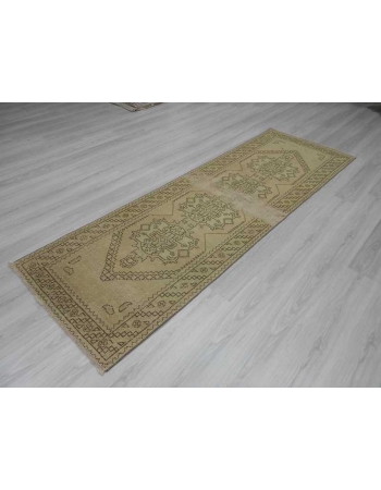 Handknotted vintage distressed decorative washed out Turkish runner rug