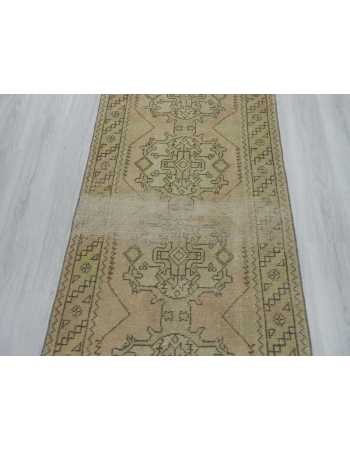 Handknotted vintage distressed decorative washed out Turkish runner rug