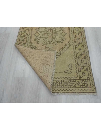Handknotted vintage distressed decorative washed out Turkish runner rug