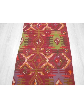 Handwoven vintage decorative narrow Turkish kilim runner rug
