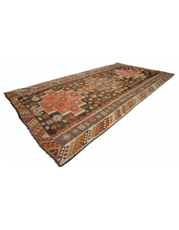 Handwoven vintage decorative oversize Turkish kilim rug