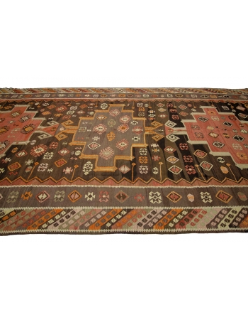 Handwoven vintage decorative oversize Turkish kilim rug