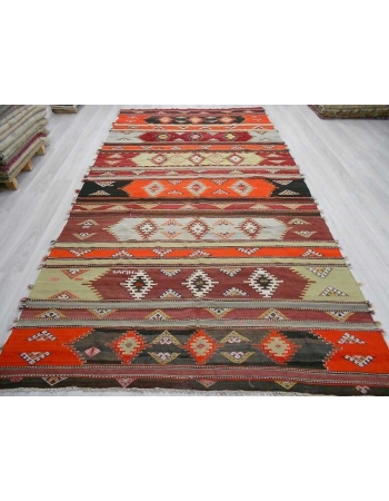 Handwoven vintage decorative colorful large Turkish kilim rug
