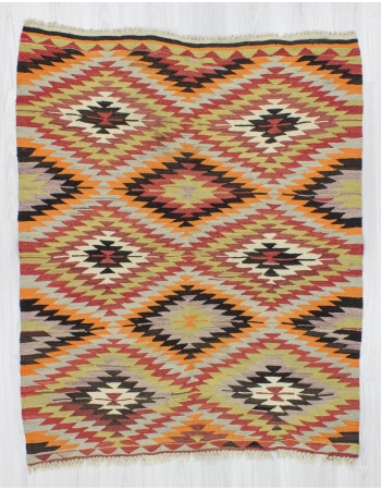 Handwoven vintage decorative colorful Turkish kilim rug