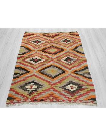 Handwoven vintage decorative colorful Turkish kilim rug