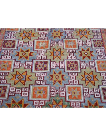 Handwoven vintage decorative star designed embroidered Turkish kilim rug