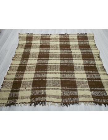 Handwoven vintage decorative modern brown and white naturel Turkish kilim rug