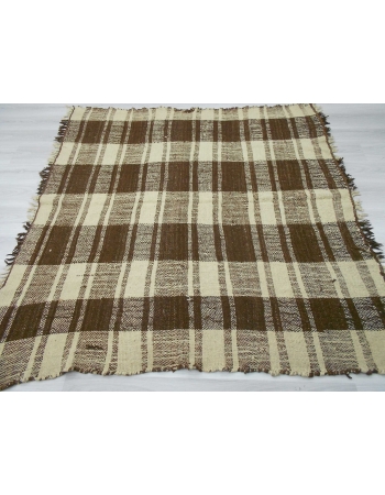 Handwoven vintage decorative modern brown and white naturel Turkish kilim rug