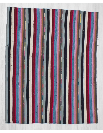 Handwoven vintage decorative colorful striped Turkish kilim rug