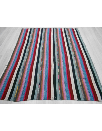 Handwoven vintage decorative colorful striped Turkish kilim rug