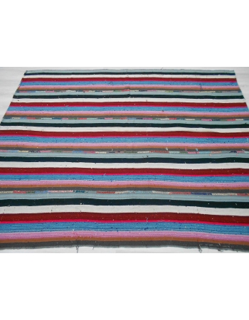 Handwoven vintage decorative colorful striped Turkish kilim rug