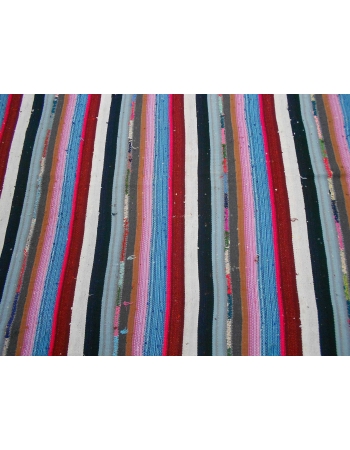 Handwoven vintage decorative colorful striped Turkish kilim rug