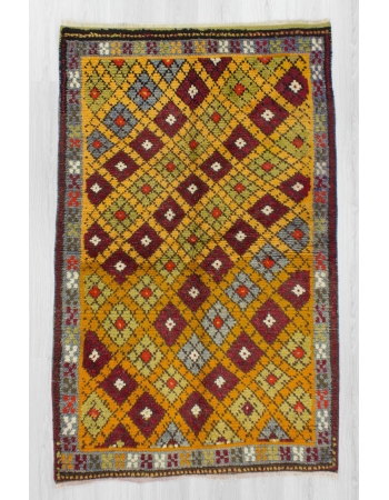 Handknotted vintage decorative colorful Turkish rug