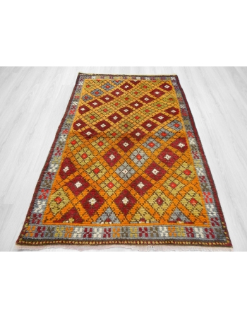 Handknotted vintage decorative colorful Turkish rug