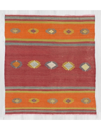 Handwoven vintage decorative orange and red coloured small Turkish kilim rug