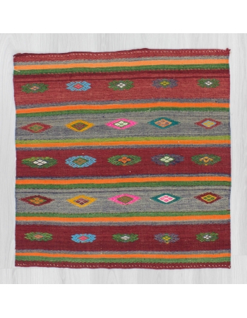 Handwoven vintage decorative colorful embroidered small Turkish kilim rug