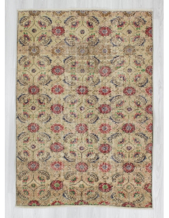 Hand-knotted vintage decorative floral designed Turkish art deco rug