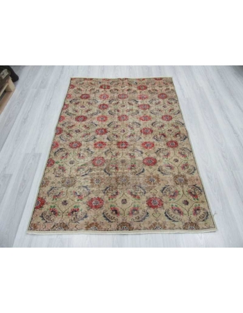 Hand-knotted vintage decorative floral designed Turkish art deco rug
