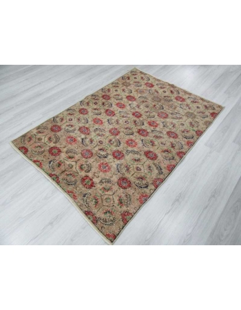 Hand-knotted vintage decorative floral designed Turkish art deco rug