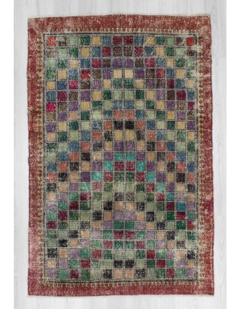 Hand-knotted vintage colorful decorative Turkish art deco rug