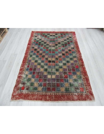 Hand-knotted vintage colorful decorative Turkish art deco rug