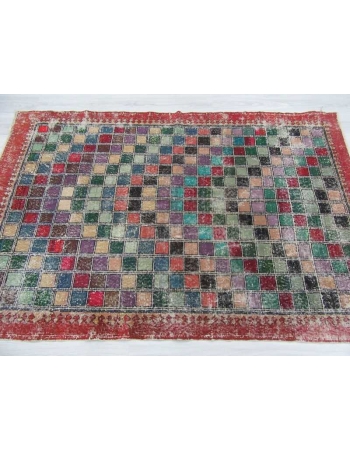 Hand-knotted vintage colorful decorative Turkish art deco rug