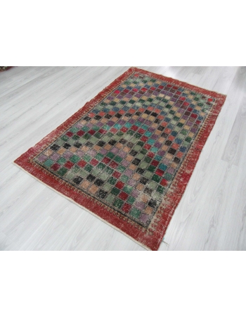 Hand-knotted vintage colorful decorative Turkish art deco rug