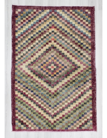 Hand-knotted vintage decorative colorful Turkish art deco rug