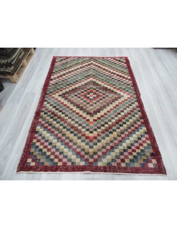 Hand-knotted vintage decorative colorful Turkish art deco rug