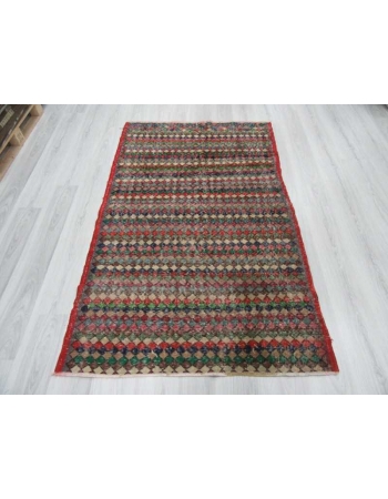 Vintage hand-knotted decorative colorful Turkish art deco rug