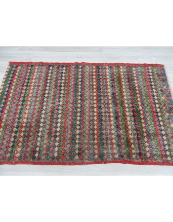 Vintage hand-knotted decorative colorful Turkish art deco rug