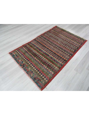 Vintage hand-knotted decorative colorful Turkish art deco rug