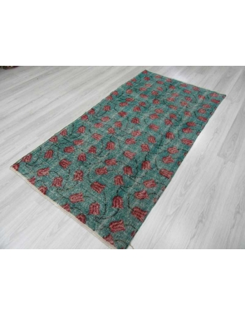 Vintage Hand-knotted Tulip Designed Turkish Art Deco Rug