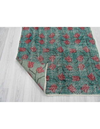 Vintage Hand-knotted Tulip Designed Turkish Art Deco Rug