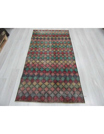 Vintage hand-knotted decorative colorful Turkish art deco rug