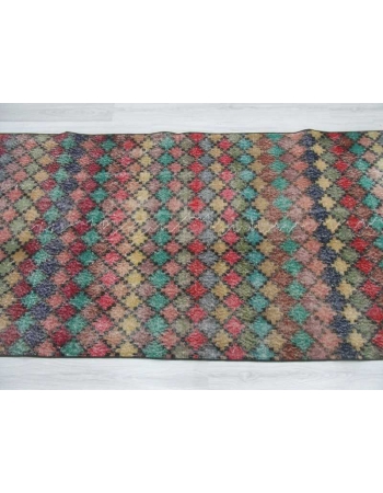 Vintage hand-knotted decorative colorful Turkish art deco rug