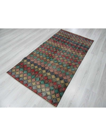 Vintage hand-knotted decorative colorful Turkish art deco rug