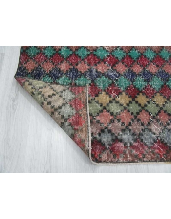 Vintage hand-knotted decorative colorful Turkish art deco rug