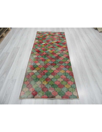 Vintage hand-knotted decorative colorful Turkish art deco rug