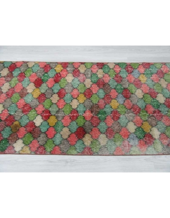 Vintage hand-knotted decorative colorful Turkish art deco rug