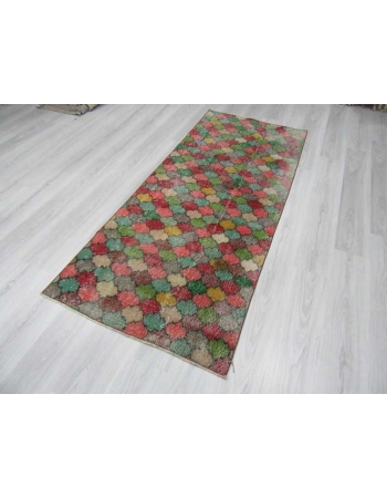 Vintage hand-knotted decorative colorful Turkish art deco rug