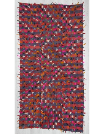 Handwoven vintage decorative Turkish kilim rug with colorful mohair