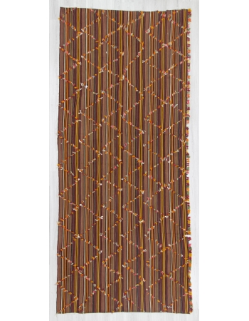 Handwoven vintage decorative modern striped large kilim area rug with colorful pon pon
