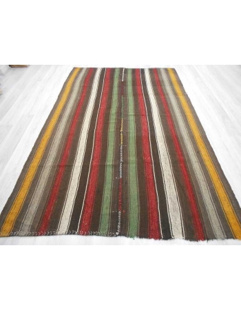 Handwoven vintage colorful striped decorative modern Turkish kilim rug