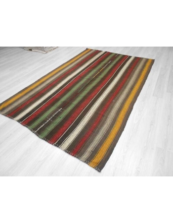 Handwoven vintage colorful striped decorative modern Turkish kilim rug