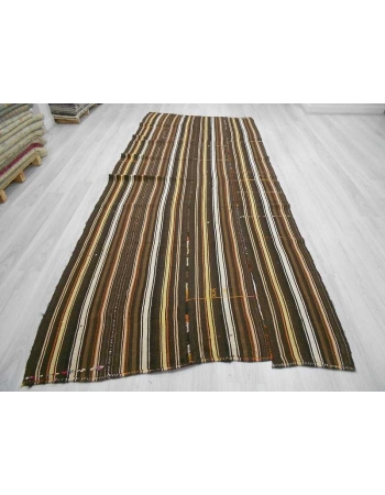 Handwoven vintage decorative naturel coloured striped Turkish kilim rug