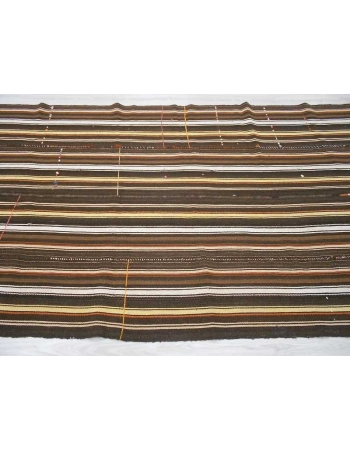 Handwoven vintage decorative naturel coloured striped Turkish kilim rug