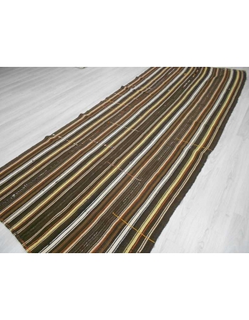 Handwoven vintage decorative naturel coloured striped Turkish kilim rug