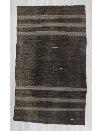 Handwoven vintage gray striped black modern decorative Turkish kilim rug